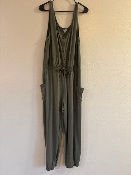 J for Justify Pants - J for Justify Olive Utility Button-Front Sleeveless Jumpsuit